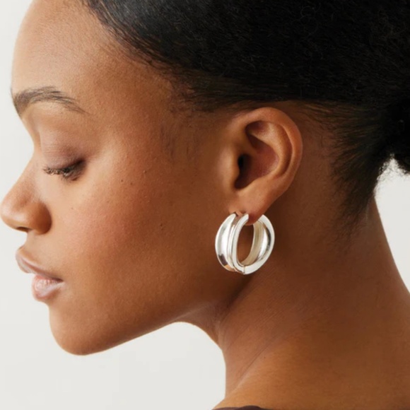 Jenny Bird Polished Silver Doune Hoops High NWT Jewelry $138 - Picture 2 of 3